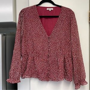 Madewell size XL peplum top with button mauve with pattern